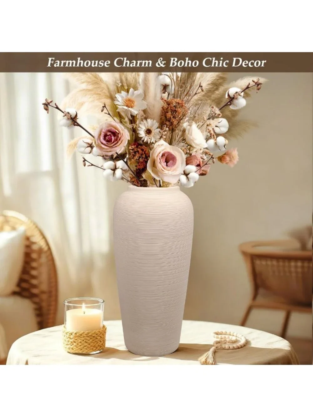 Stylish 12-Inch Tall Neutral Textured Ceramic Vase for Elegant Home Decor